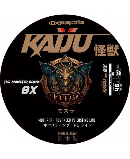 Pelagic Tribe - Kaiju Mothraa - 300 Meters - Casting Line - White - 8X - Japanese Advanced Braid PE 3.0, 46 Lb, 0.29 mm