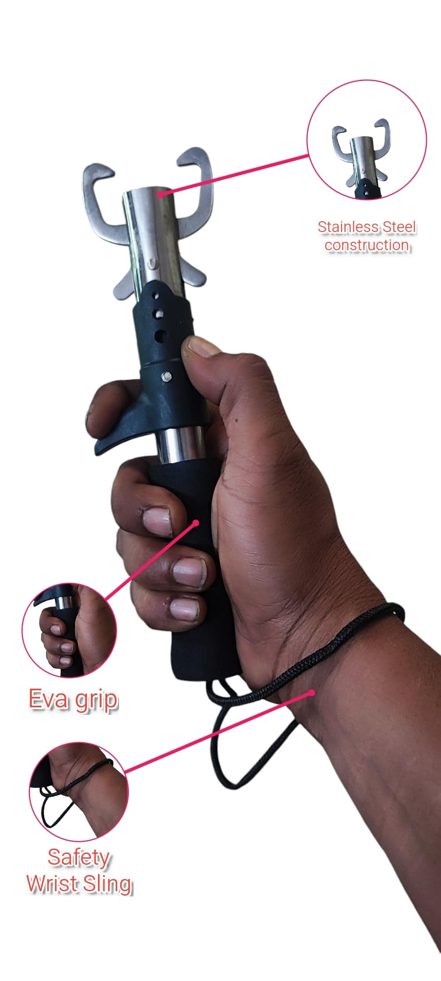 Fishing Gripper Tool with Pliers and Carabiner, Stainless Steel