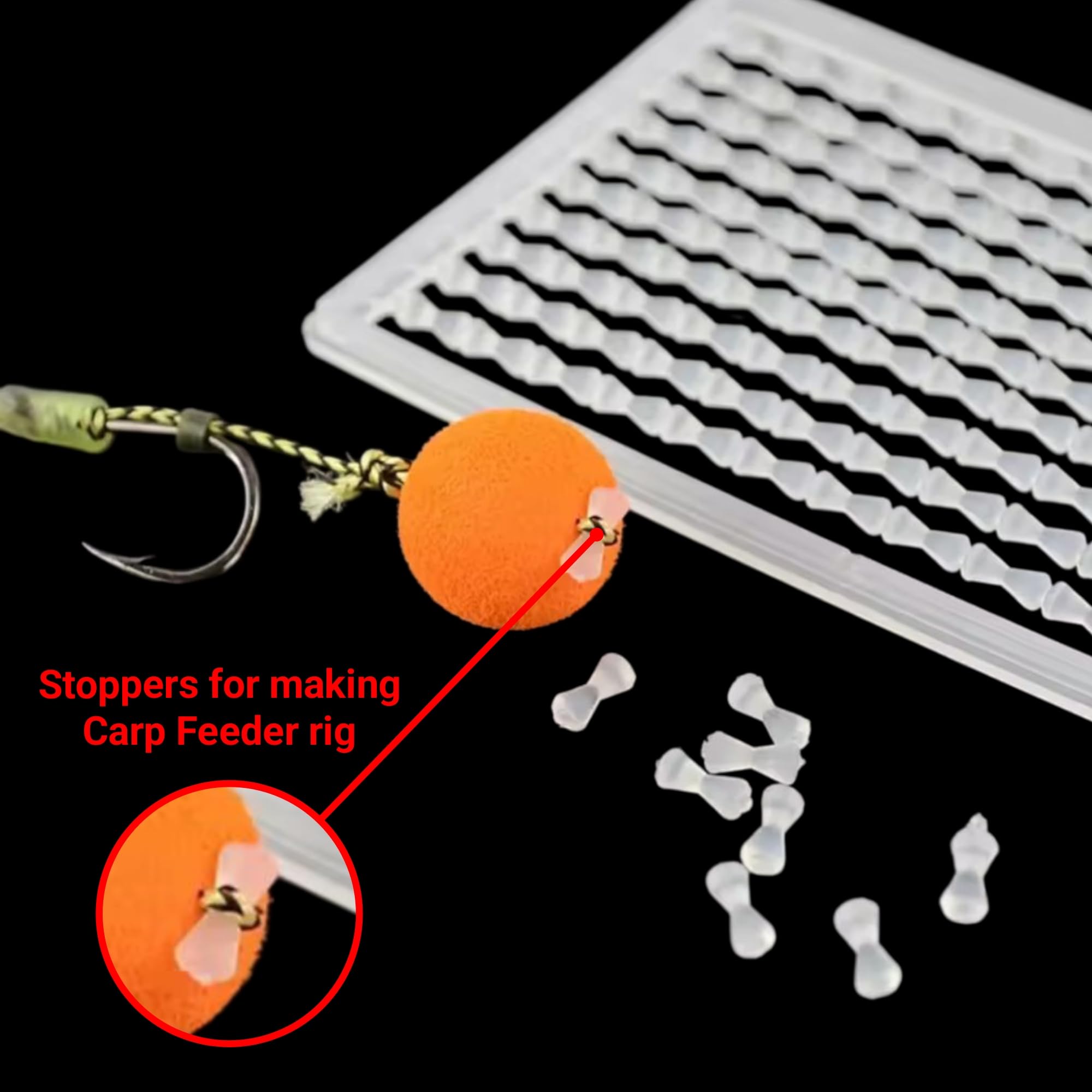 Carp Fishing Boilie Popup Stoppers, Hard Plastic, 200 Pieces in 2 Cards, for Professional Carp Feeder Rigs and Hair Rigs